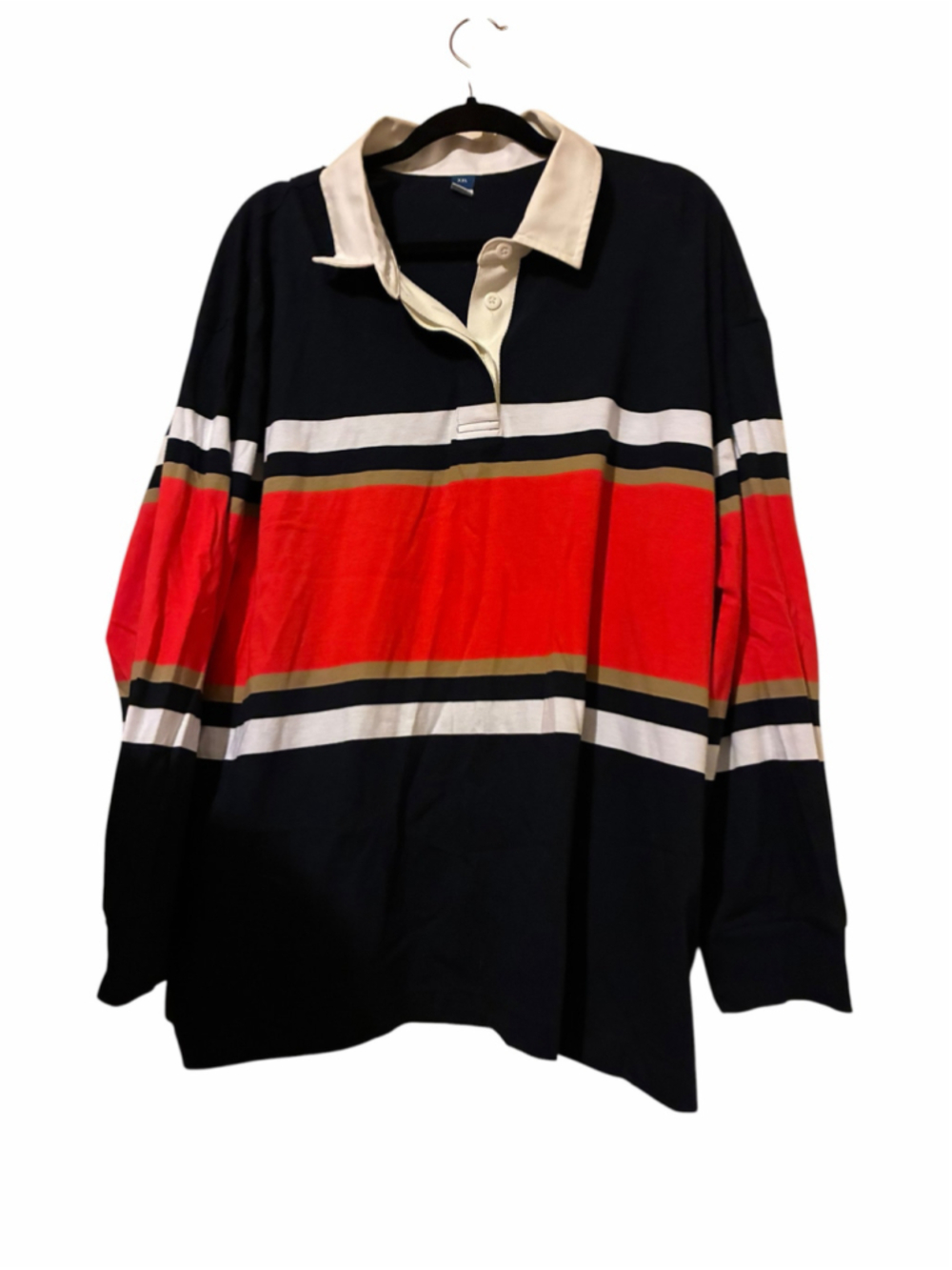 L Old Navy Rugby Polo Shirt XXL Red Striped Long Sleeve